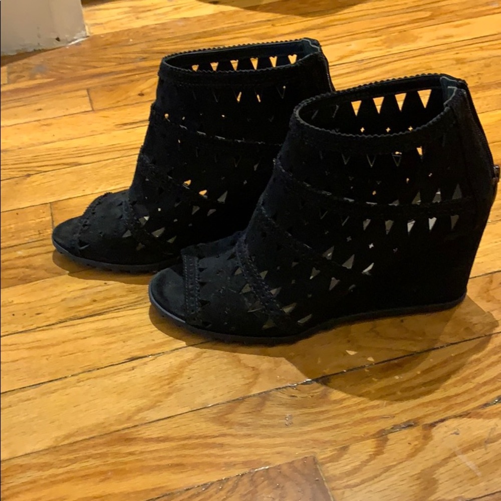 Via Spiga black suede wedge sandals